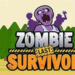 紫色のゾンビと「ZOMBIE LAST SURVIVOR」と書かれた文字が、森を背景に配置されたイラスト。