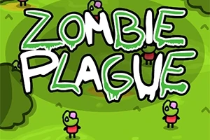 緑色の背景に、小さなゾンビキャラクターが散在し、「ZOMBIE PLAGUE」というテキストが中央に表示されているイラスト。