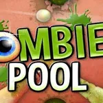 カラフルな背景に、「ZOMBIE POOL」の文字と目玉のイラスト。