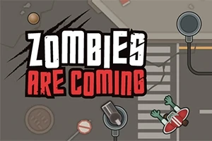「ZOMBIES ARE COMING」の文字と横断歩道の上に倒れているゾンビ風キャラクターが描かれたイラスト。