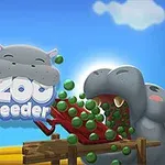 カバが緑色の丸い物を口いっぱいに食べているイラスト。