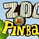 カラフルな文字で「ZOO Pinball」と書かれたロゴの両側に木々があるイラスト。