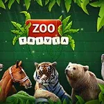 緑の背景と葉っぱに囲まれた鹿、馬、虎、熊、アザラシの動物たち。