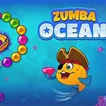 海賊帽をかぶった黄色い魚が、海底の背景に浮かぶカラフルな宝石と一緒に描かれています。
